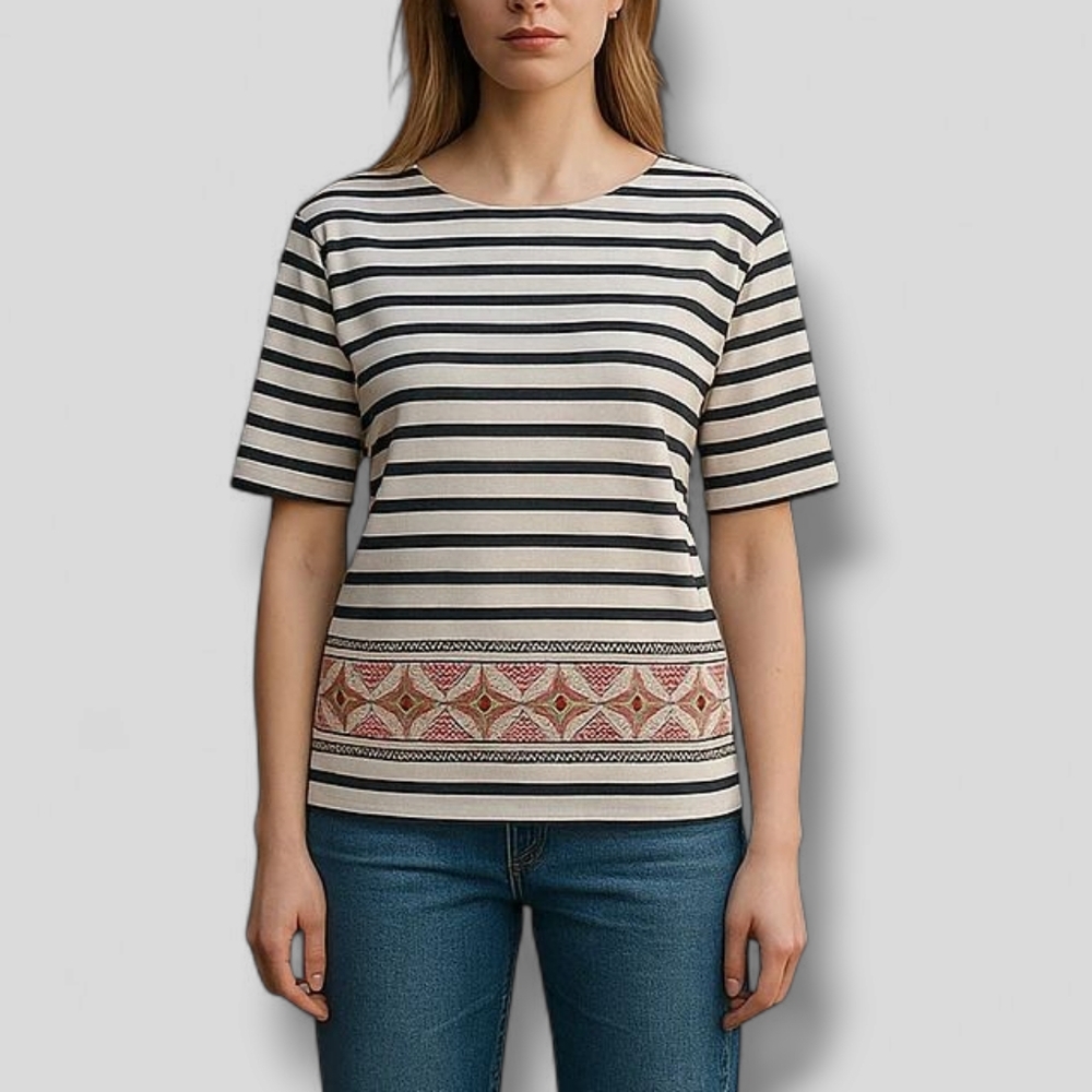 J. Crew Stripe Top With Embroidery Detailing Size Small